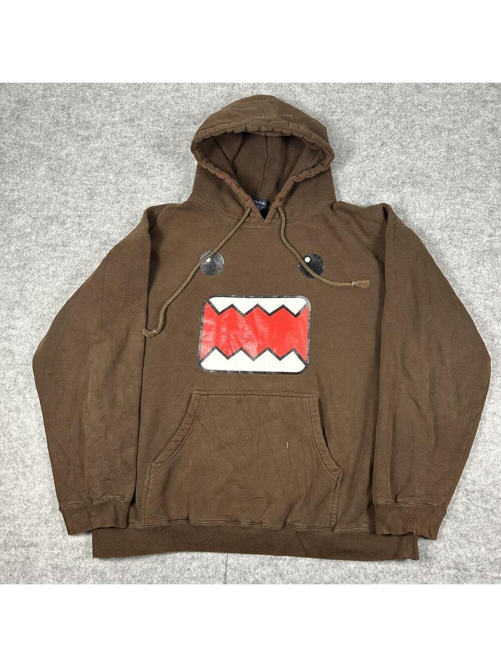 Vintage Y2K Cartoon Promo Domo Big Face Brown Boxy Hoodie Size Large